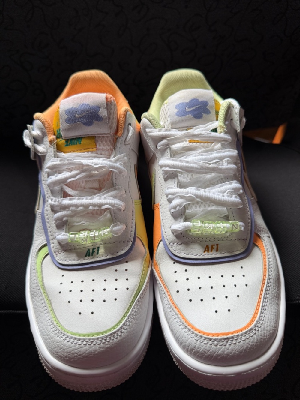 Women’s White Sneakers with Pastel Green & Orange Accents